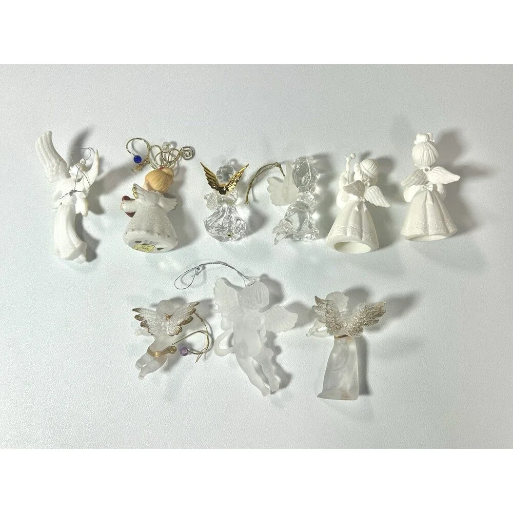 Lot of 9 Cherub Angel Christmas Ornaments Frosted White Gold Trim Heaven Plastic